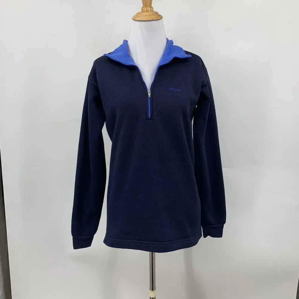 Vintage Patagonia Capilene Sweater Womens S Navy Fleece Knit Quarter Zip Banded